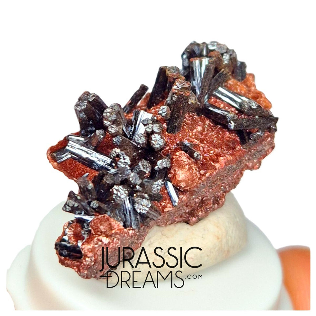 S298 - Top Rare Unusual Gohetite Partial Geode with Astonishing Prismatic Columnar Pyrolusite Crystals