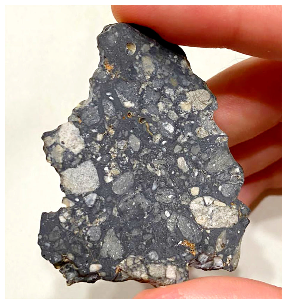 094 - Top Rare Lunar Meteorite "NWA 13859" Feldspathic Breccia (Troctolite Rich) 9.88g Slice