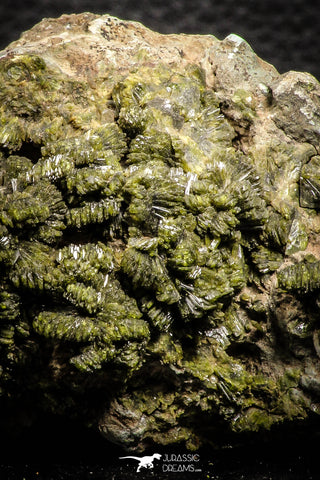 07917 - Slender Grass Green Epidote Crystals on Matrix Imilchil Mine Morocco
