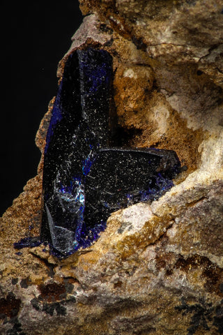08341 - Beautiful Deep Blue Azurite Crystals on Carbonate Matrix - Kerrouchen (Morocco)