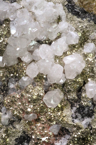 20334 - Beautiful 3.51 Inch Pyrite Crystals on Calcite from El Hammam Mine - Morocco