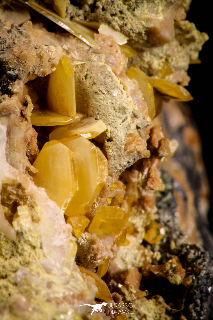 21677 - Top Rare Beautiful Yellow Wulfenite Crystal on Dolomite and Galena Morocco
