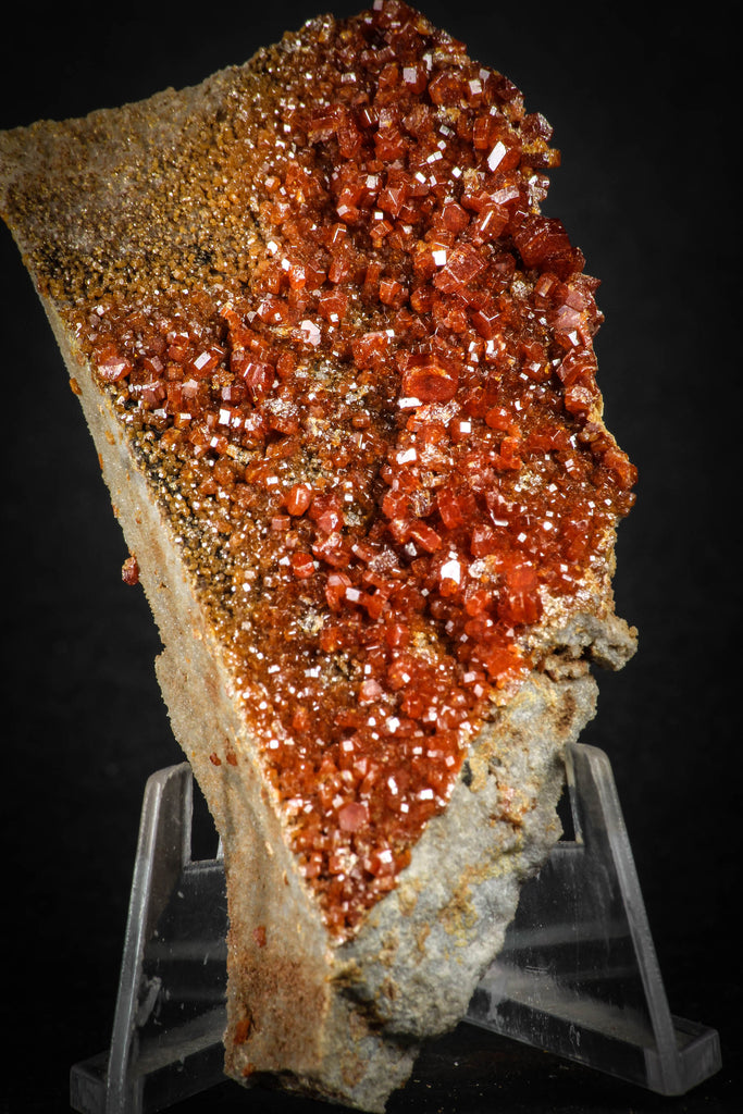 88130 -  Beautiful Red Vanadinite Crystals on Natural Manganese-Iron Oxide Matrix from Morocco