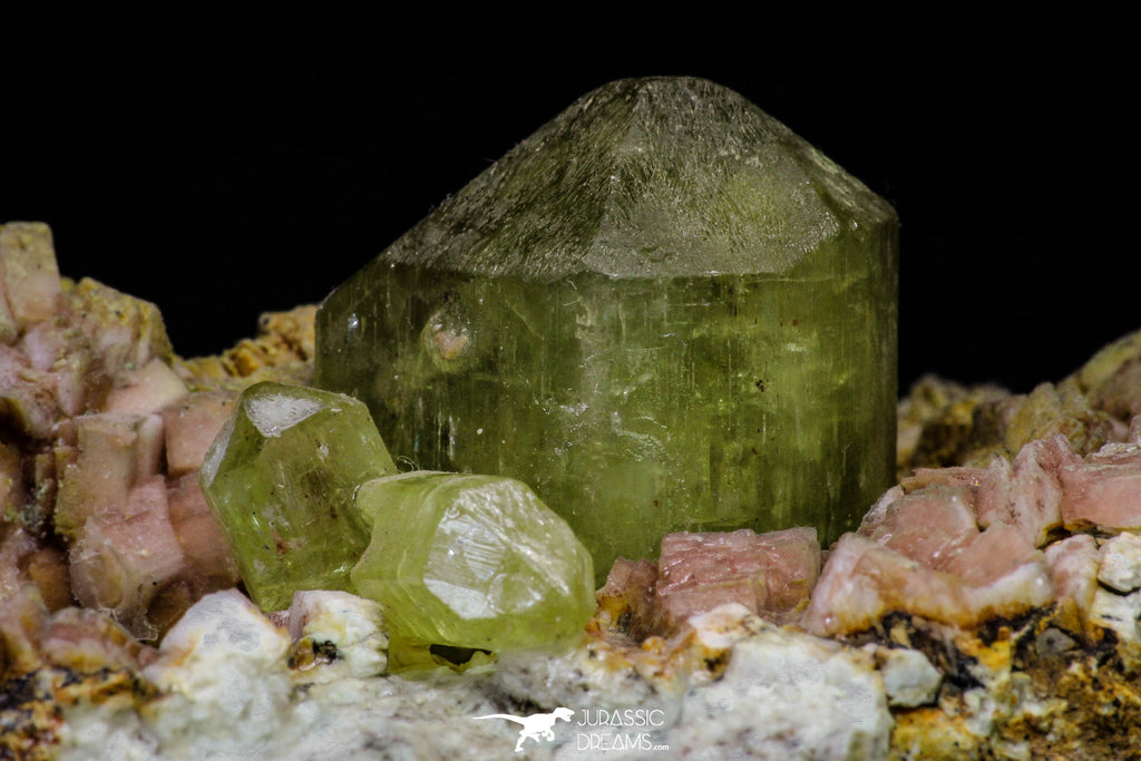 20864 - Lustrous Yellow Green Apatite Crystals on Feldspar Matrix - Imilchil (Morocco)